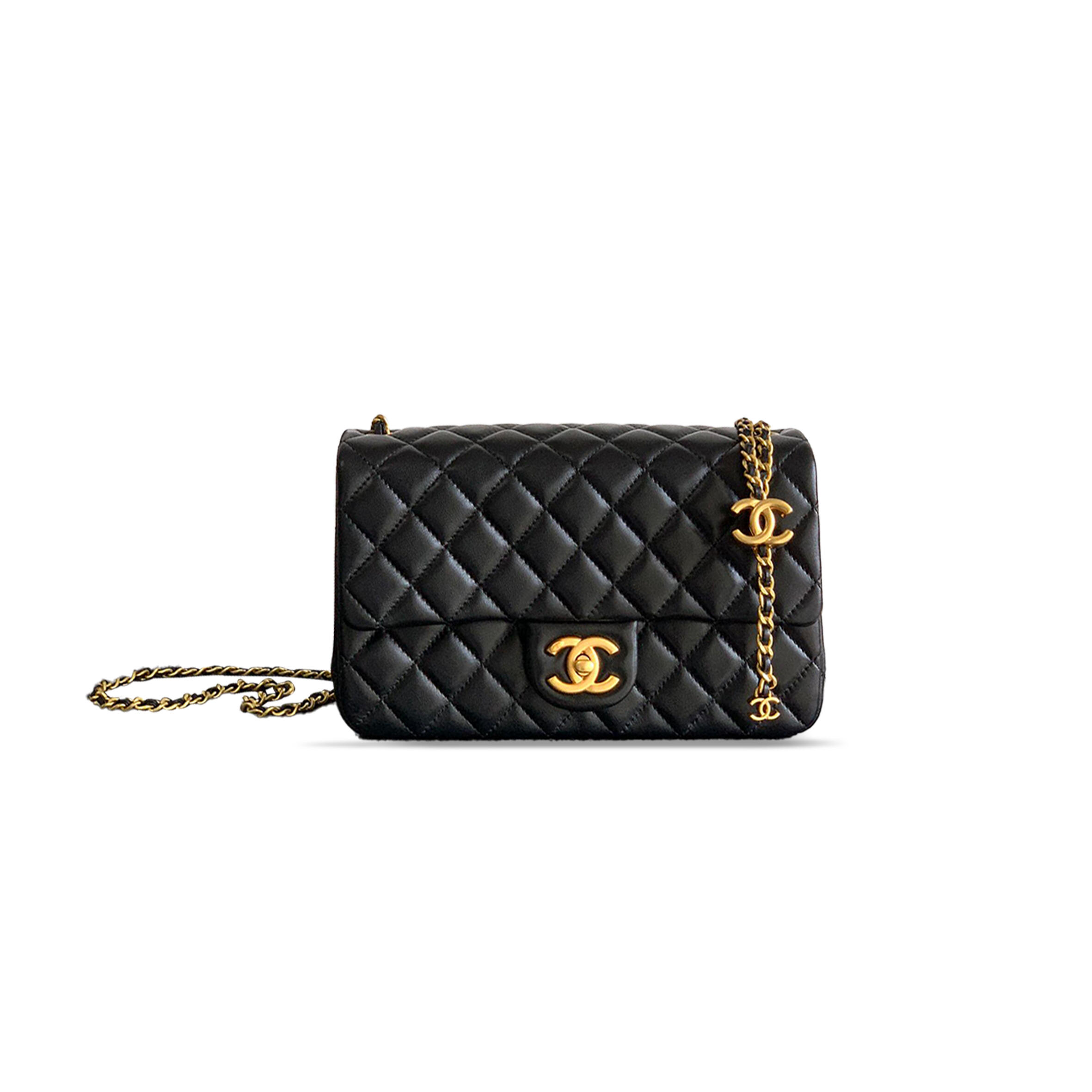 CHANEL LARGE FLAP BAG SHINY LAMSKIN IN BLACK 255301 (23.5*14.5*7cm)